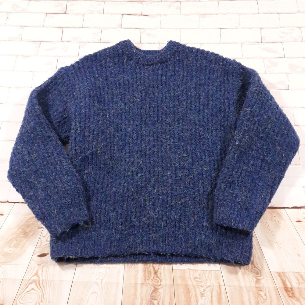 ZARA Sweater Womens 13/14 Fits As L Pullover Blue Polyester Wool Blend Cozy Warm
